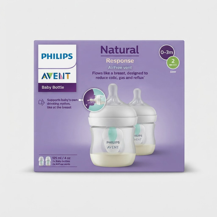 شیشه شیر تکی 125 میلی لیتر (جعبه باز)سوپاپ دار ریسپانس فیلیپس اونت Avent(اصلی)