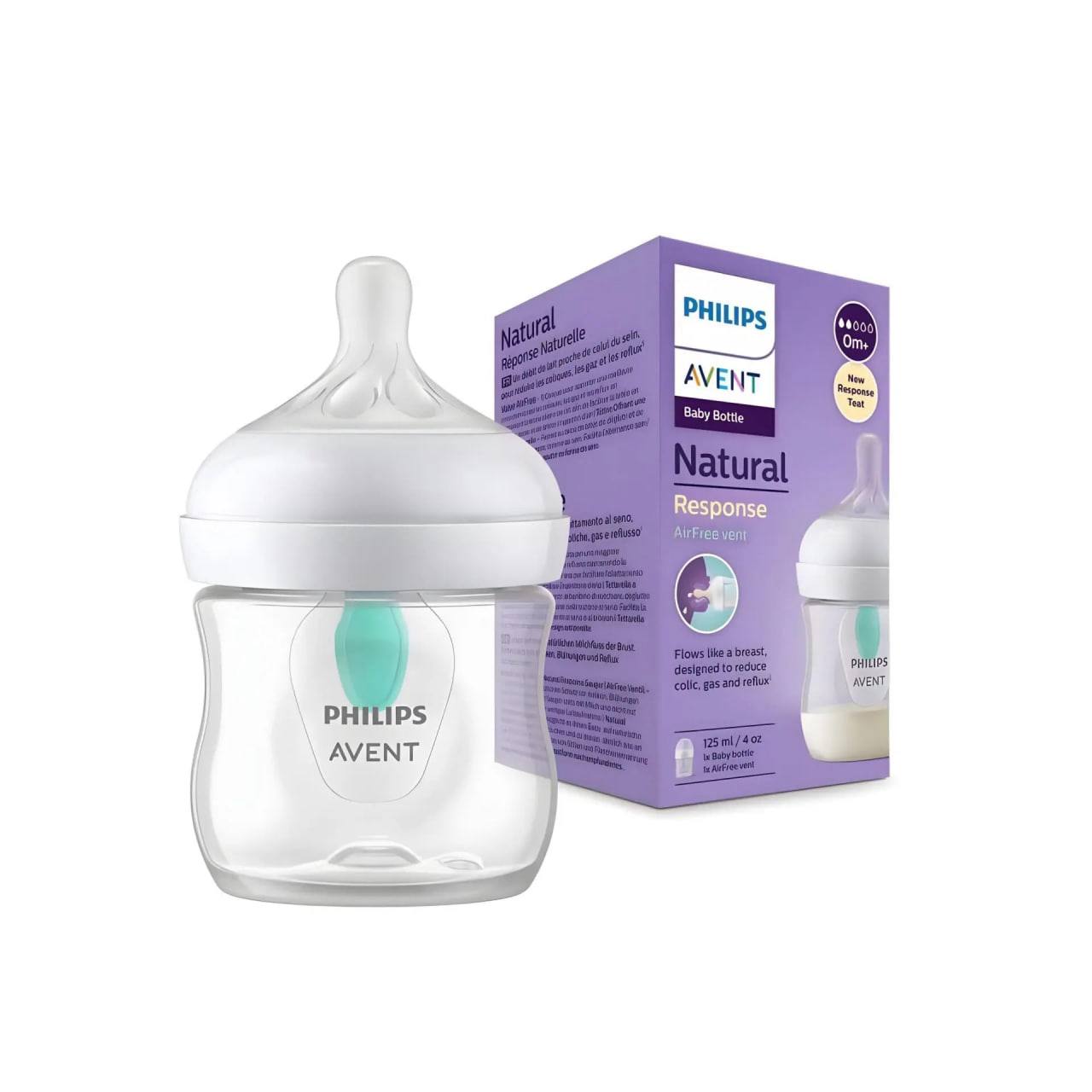 شیشه شیر نچرال ۱۲۵میل اونت سری ریسپانس سوپاپدار avent (اصلی)